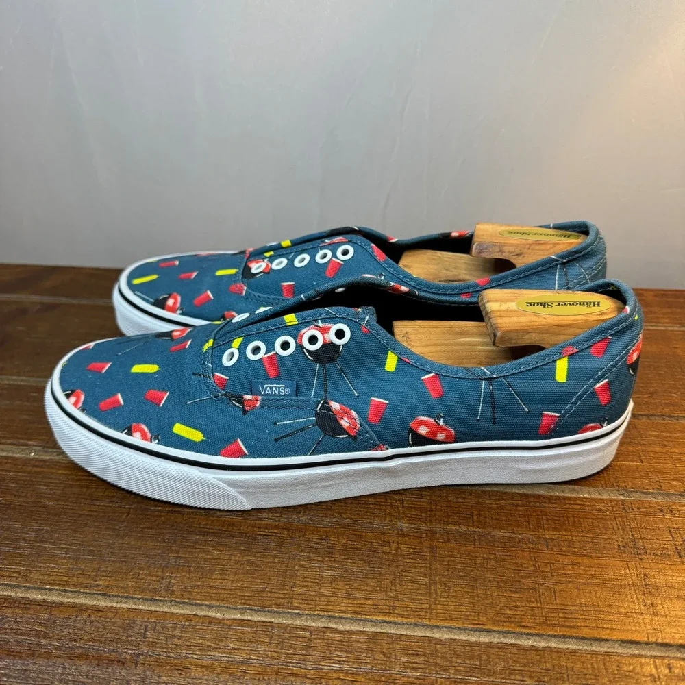 Vans Authentic BBQ Grill Red Cup Print Navy Blue Mens 11 Low Top Sneakers 721356 - Picture 4 of 9